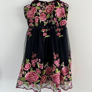 City Triangles Black Dress with Pink Floral Embroidery